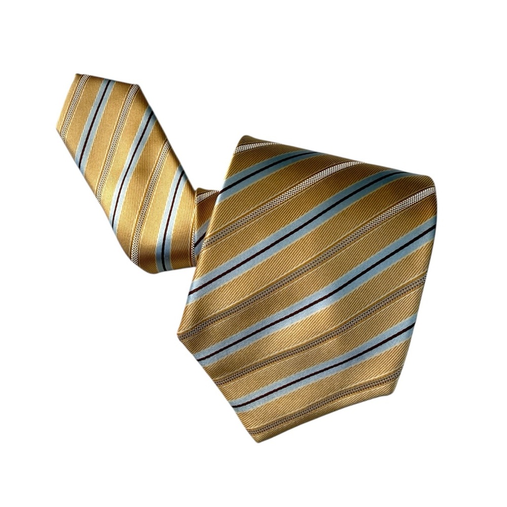 Ermenegildo Zegna Men’s Striped Silk Neck Tie Gold / Blue Designer Made In Italy
